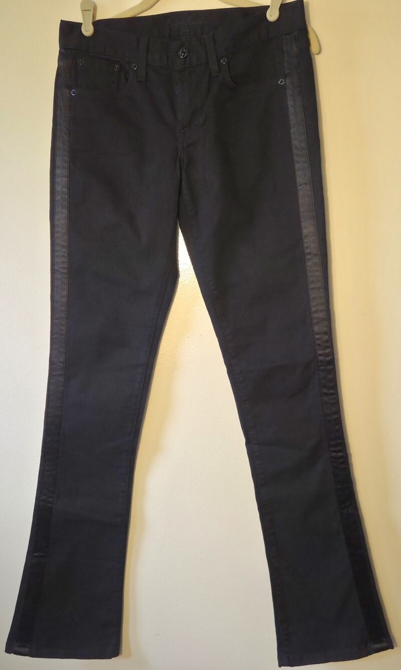 Ralph Lauren 380 Denim Black Label Tuxedo Stripe Lunada Black Jeans Lux Sz 28